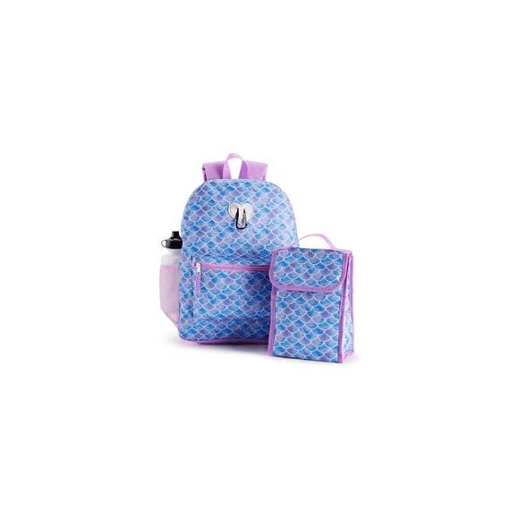 NEW MERMAID SCALES Girls Print Backpack 6-Piece Set - Picture 2 of 4